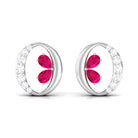 Pear Cut Ruby and Diamond Stud Earrings Ruby - ( AAA ) - Quality - Rosec Jewels