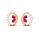Pear Cut Ruby and Diamond Stud Earrings Ruby - ( AAA ) - Quality - Rosec Jewels
