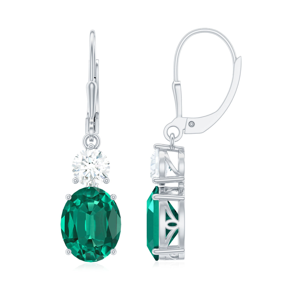 Lab Grown Emerald Oval Drop Earrings With Moissanite Lab Created Emerald - ( AAAA ) - Quality - Rosec Jewels