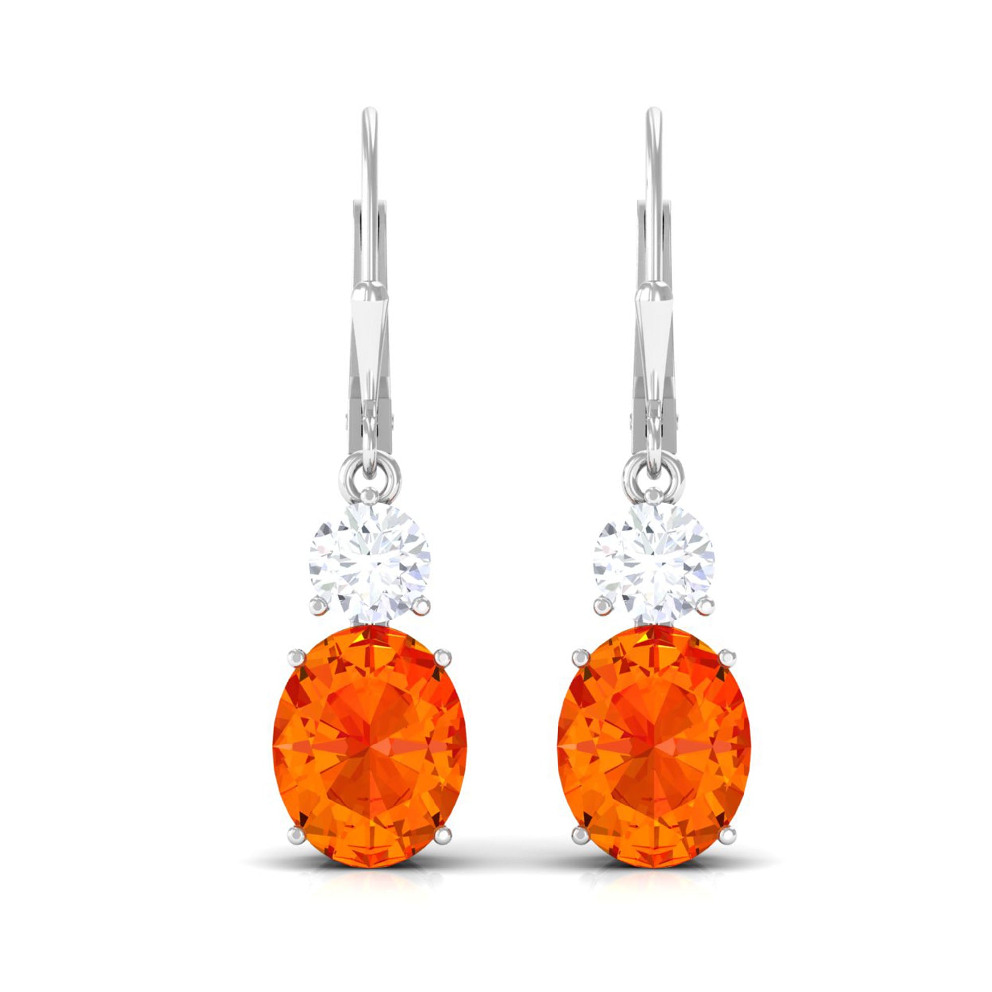 Certified Lab Grown Orange Sapphire And Moissanite Drop Dangle Earrings Lab Created Orange Sapphire - ( AAAA ) - Quality - Rosec Jewels