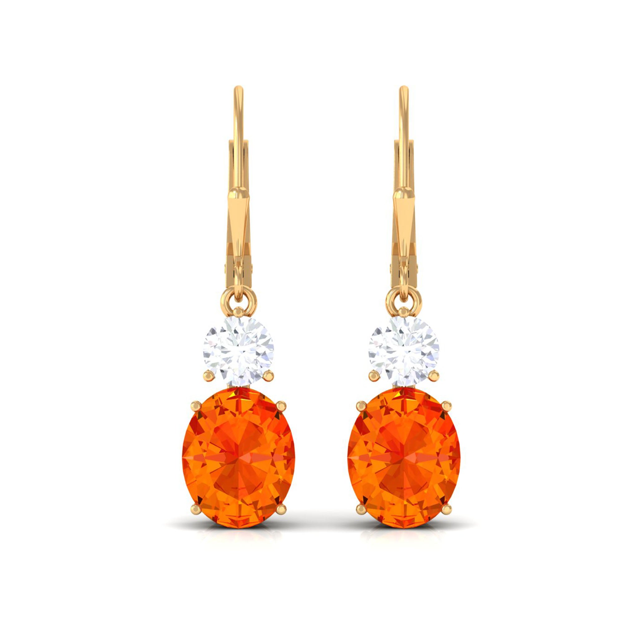 Certified Lab Grown Orange Sapphire And Moissanite Drop Dangle Earrings Lab Created Orange Sapphire - ( AAAA ) - Quality - Rosec Jewels