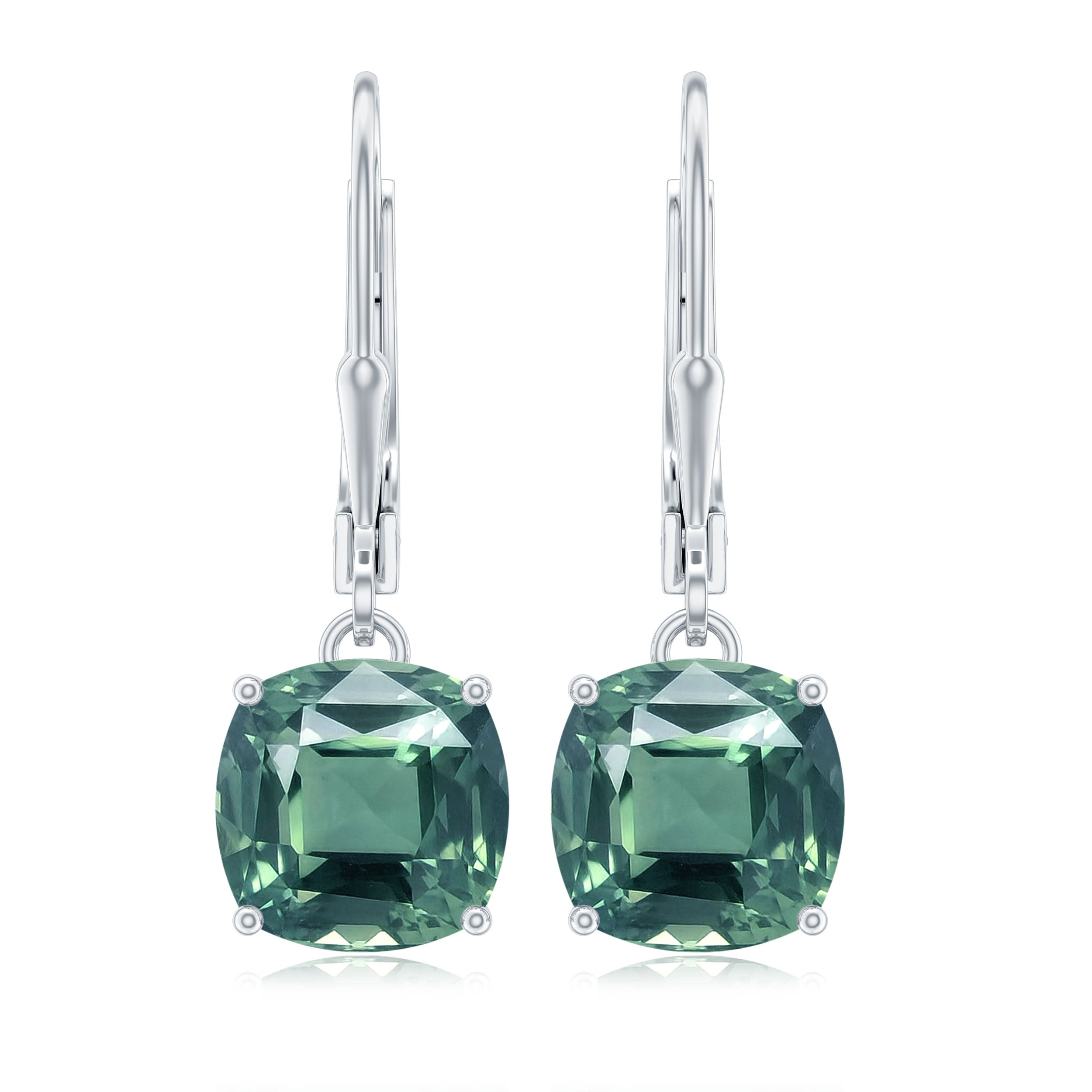 Cushion Cut Created Green Sapphire Solitaire Drop Earrings Lab Created Green Sapphire - ( AAAA ) - Quality - Rosec Jewels