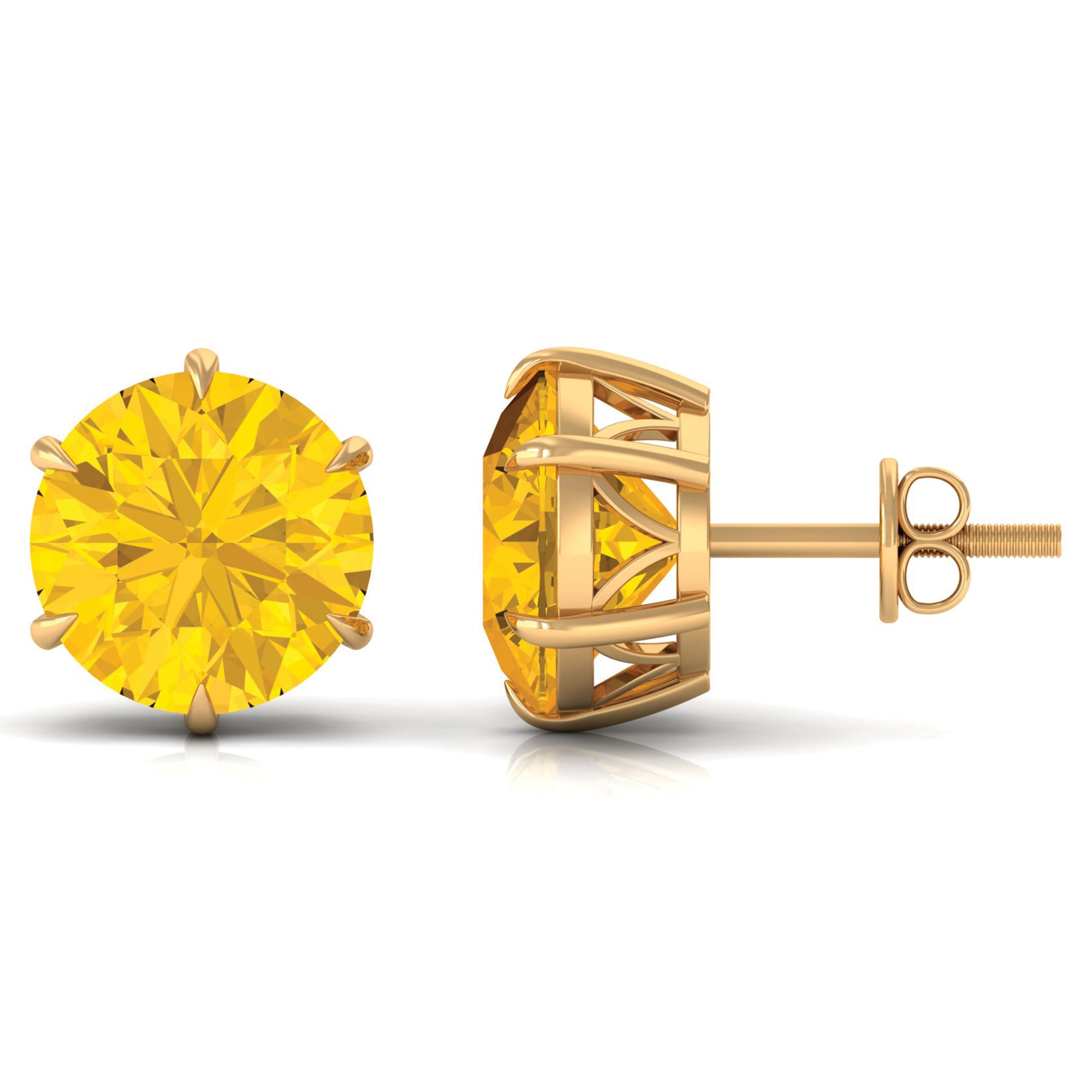 Round Created Yellow Sapphire Solitaire Stud Earrings Lab Created Yellow Sapphire - ( AAAA ) - Quality - Rosec Jewels