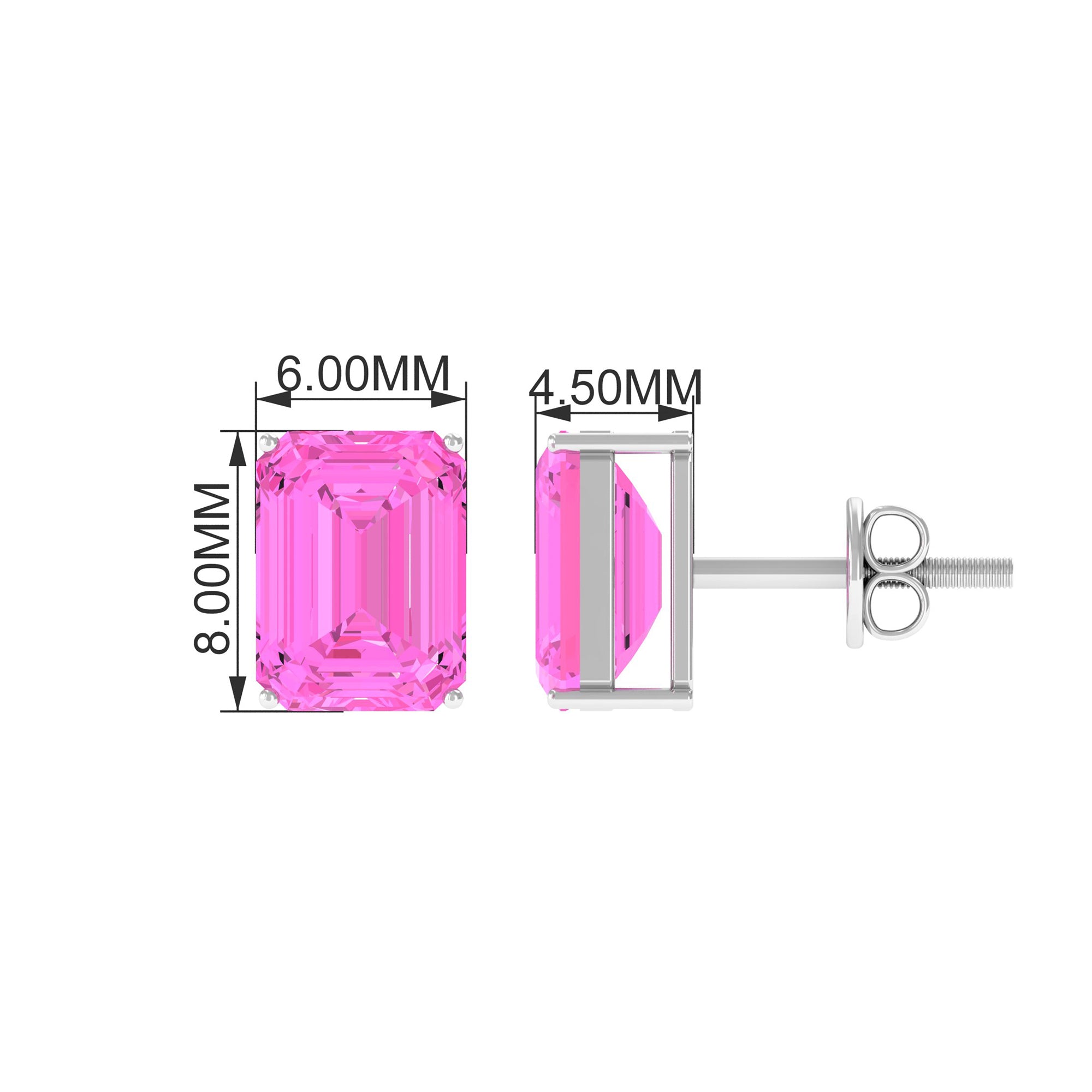 Emerald Cut Created Pink Sapphire Solitaire Stud Earrings Lab Created Pink Sapphire - ( AAAA ) - Quality - Rosec Jewels