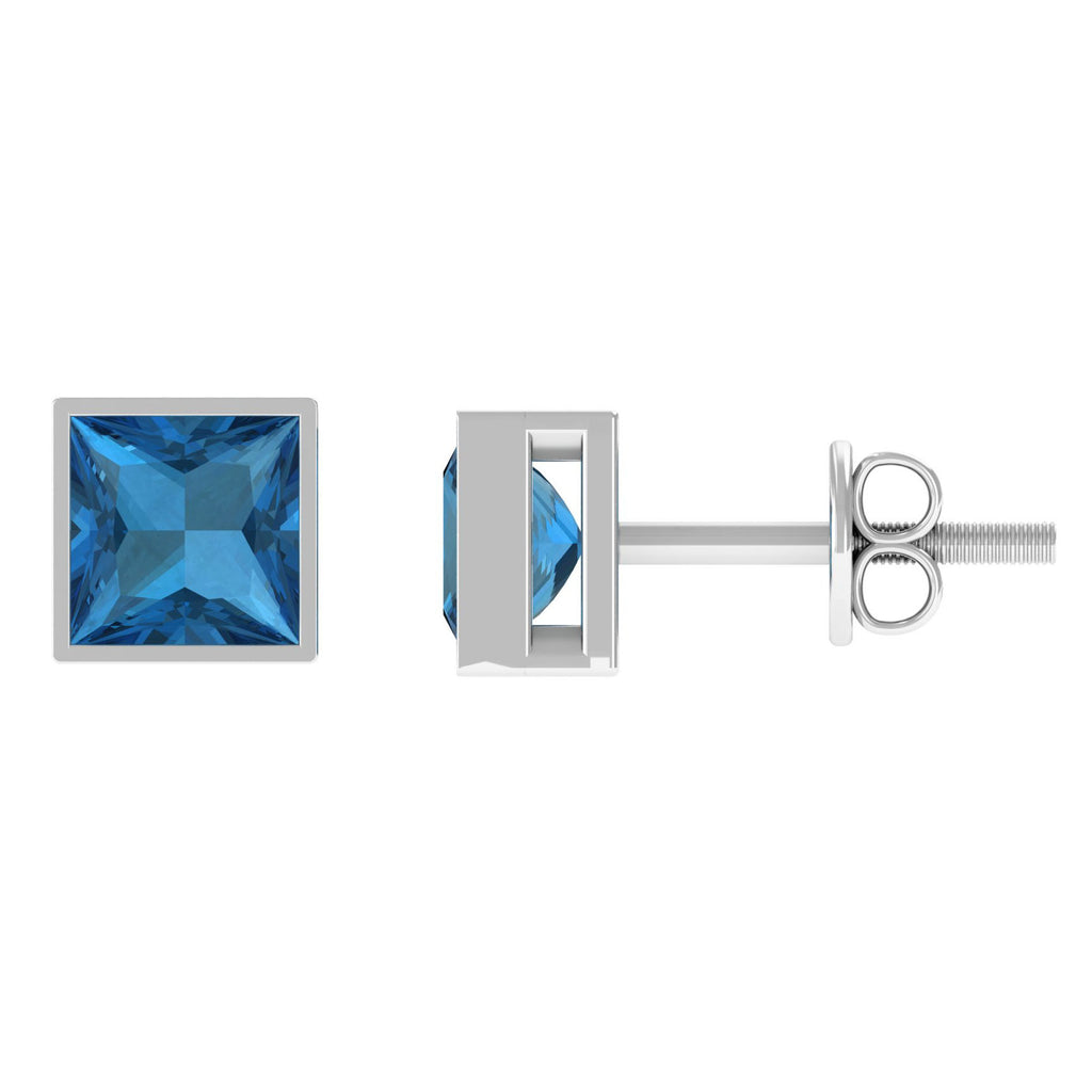 1 CT Princess Cut London Blue Topaz Solitaire Stud Earrings London Blue Topaz - ( AAA ) - Quality - Rosec Jewels