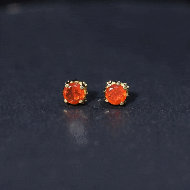 Solitaire Fire Opal Stud Earrings with Diamond Accent Fire Opal - ( AAA ) - Quality - Rosec Jewels