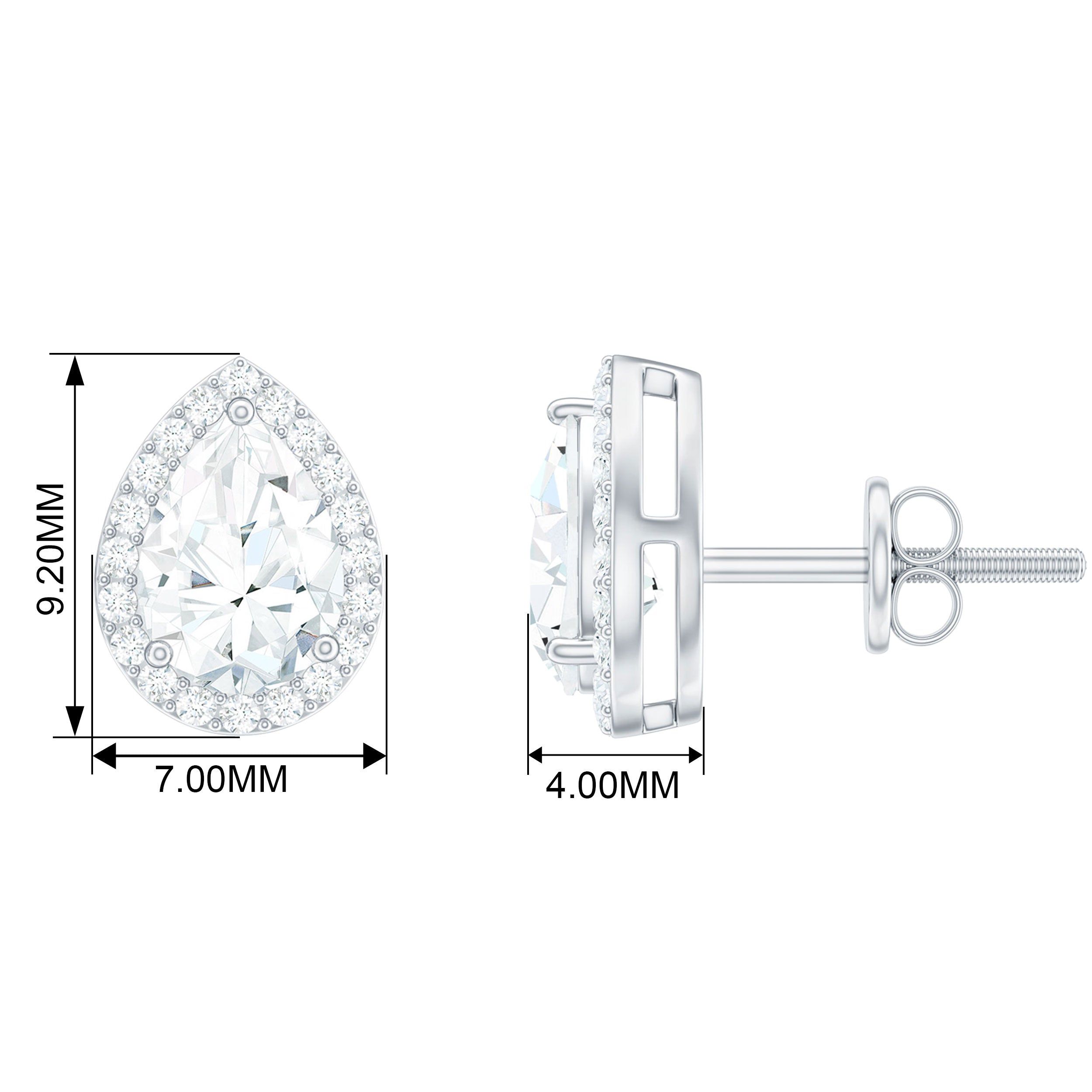 1.75 CT Classic Moissanite Teardrop Stud Earrings with Halo Moissanite - ( D-VS1 ) - Color and Clarity - Rosec Jewels