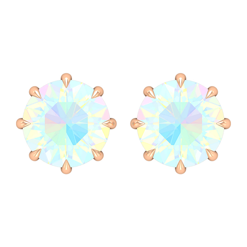 Round Shape Ethiopian Opal Solitaire Stud Earrings in 8 Claw Prong Setting Ethiopian Opal - ( AAA ) - Quality - Rosec Jewels