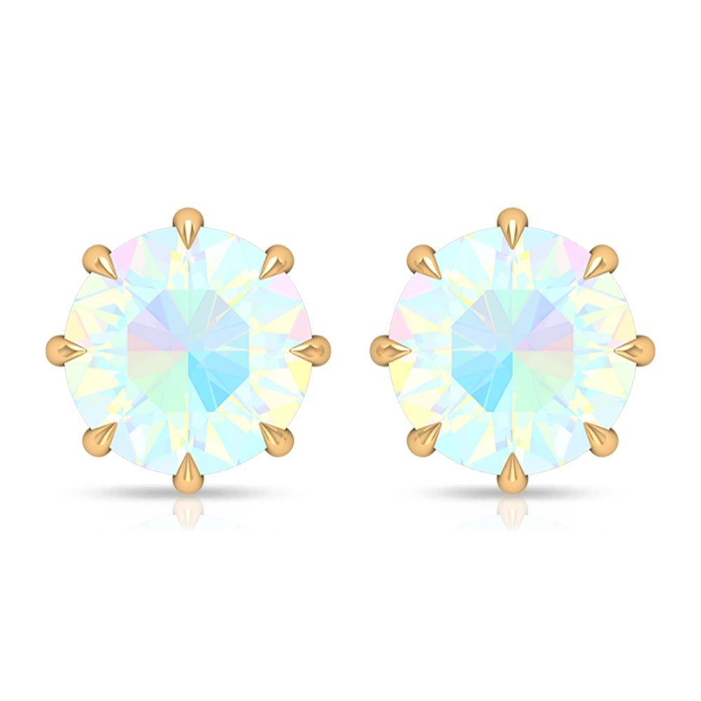Round Shape Ethiopian Opal Solitaire Stud Earrings in 8 Claw Prong Setting Ethiopian Opal - ( AAA ) - Quality - Rosec Jewels