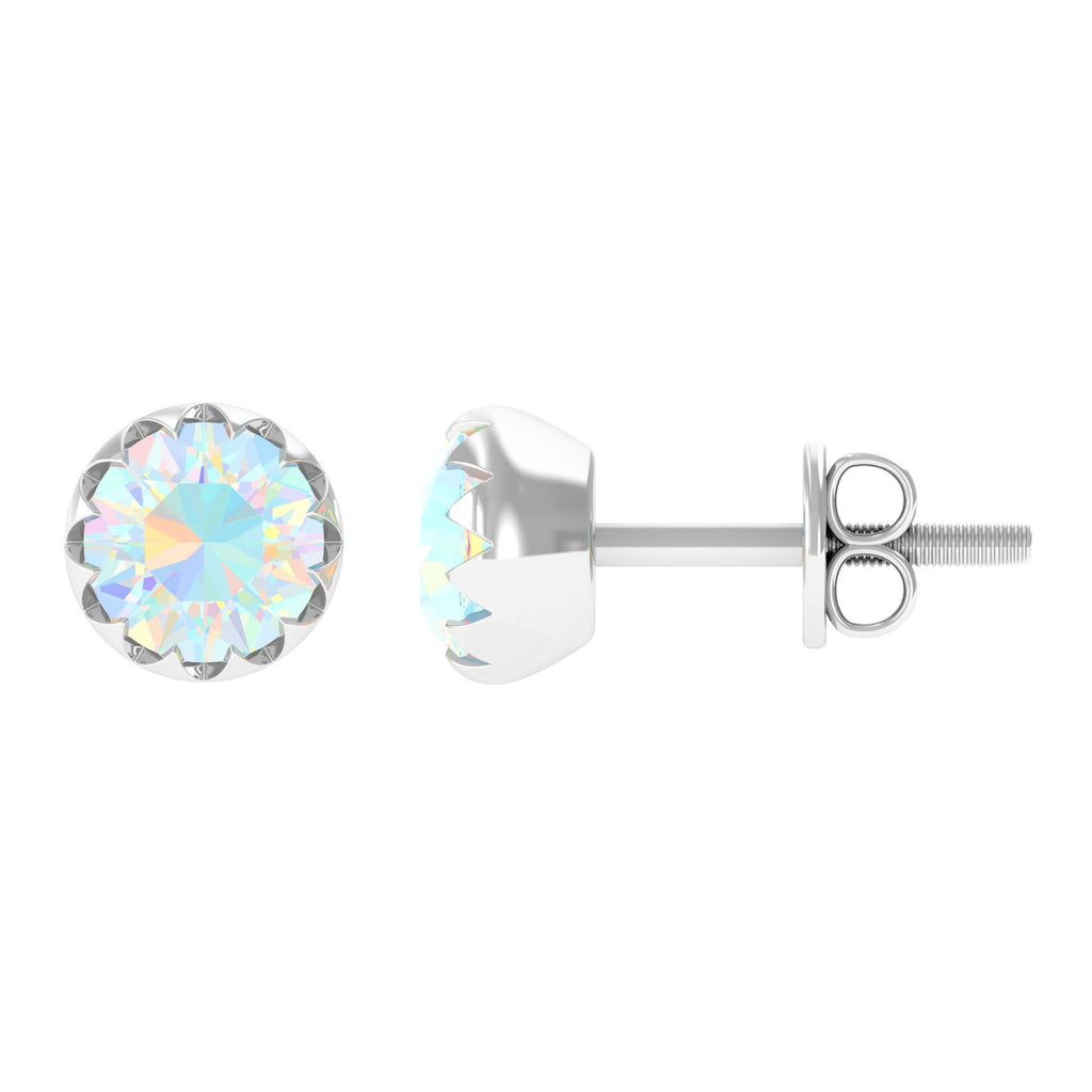 5 MM Ethiopian Opal Solitaire Stud Earring in Scalloped Bezel Setting Ethiopian Opal - ( AAA ) - Quality - Rosec Jewels