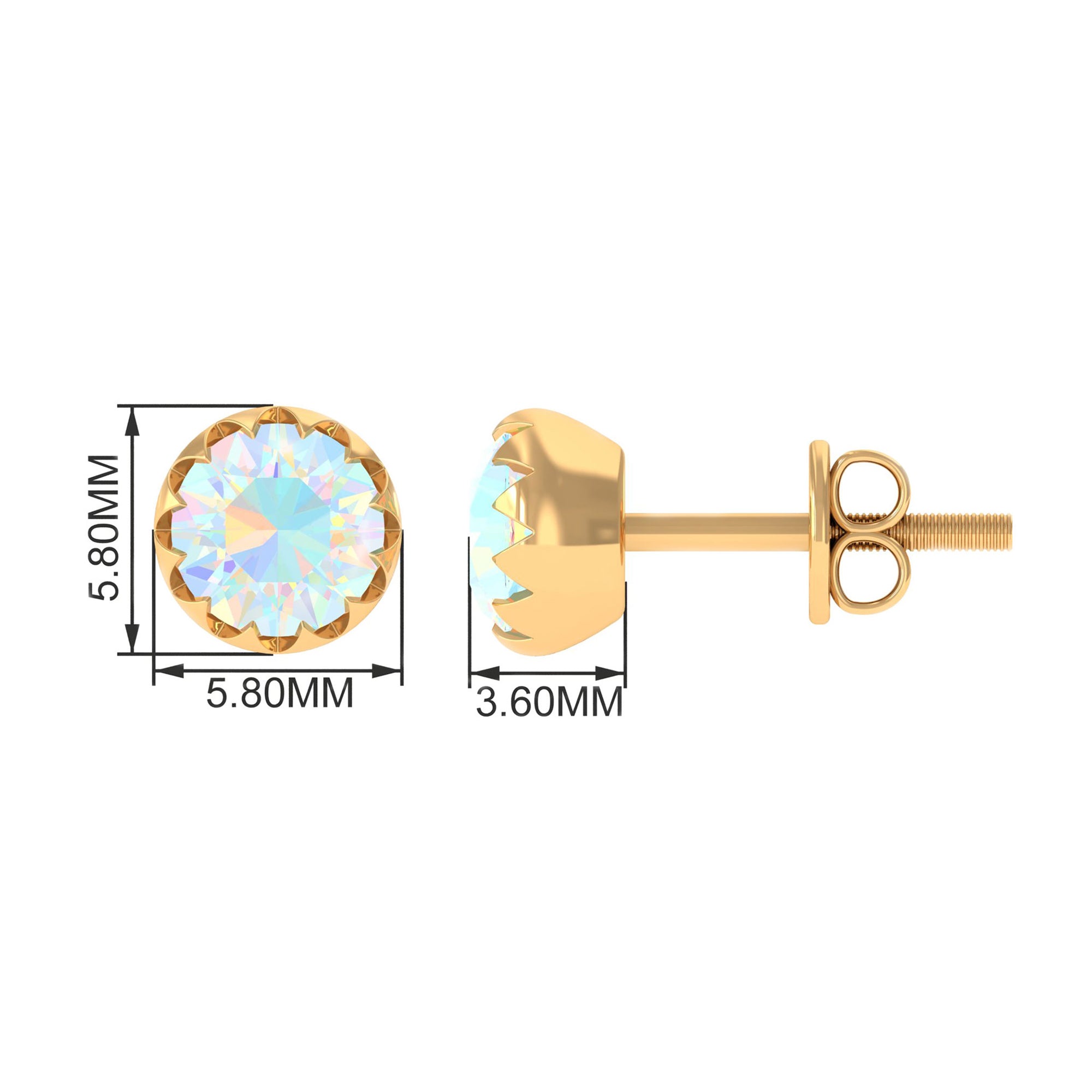 5 MM Ethiopian Opal Solitaire Stud Earring in Scalloped Bezel Setting Ethiopian Opal - ( AAA ) - Quality - Rosec Jewels