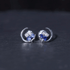 Lab Grown Blue Sapphire and Diamond Cat and Moon Stud Earrings Lab Created Blue Sapphire - ( AAAA ) - Quality - Rosec Jewels