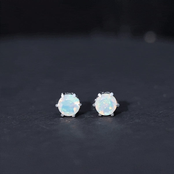 6 MM Round Ethiopian Opal Solitaire Stud Earrings in 6 Claw Prong Setting Ethiopian Opal - ( AAA ) - Quality - Rosec Jewels
