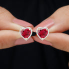 4.25 CT Heart Shape Created Ruby and Moissanite Stud Earrings - Rosec Jewels