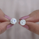 3/4 CT Antique Moonstone and Diamond Stud Earrings Moonstone - ( AAA ) - Quality - Rosec Jewels