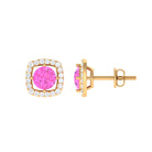 Classic Pink Sapphire and Diamond Halo Stud Earrings Pink Sapphire - ( AAA ) - Quality - Rosec Jewels