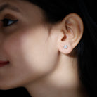 Certified Moissanite Solitaire Silver Stud Earrings in Bezel Setting - Rosec Jewels