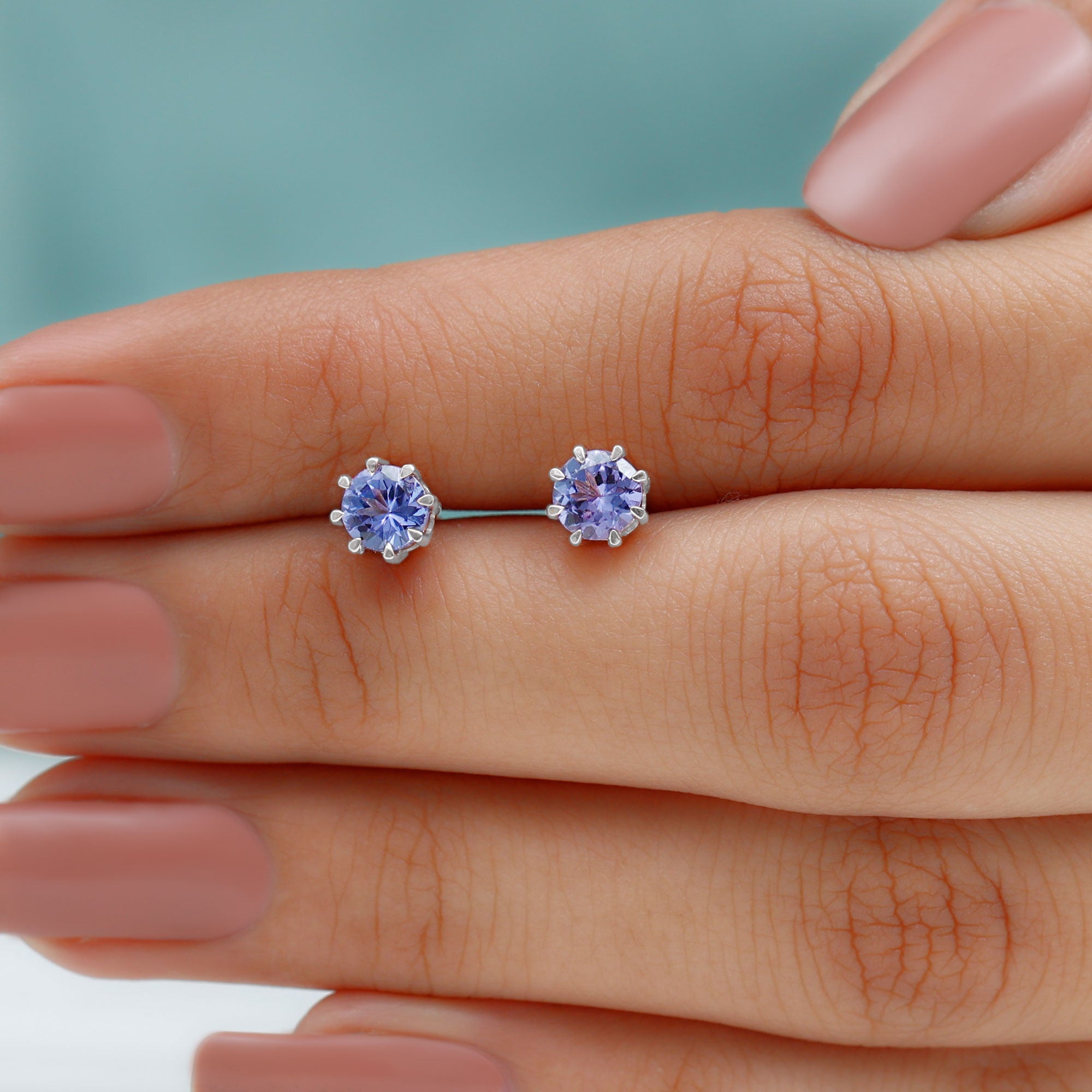 Natural Tanzanite Solitaire Stud Earrings in 8 Claw Prong Setting Tanzanite - ( AAA ) - Quality - Rosec Jewels