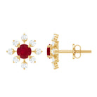 Ruby and Diamond Flower Stud Earrings Ruby - ( AAA ) - Quality - Rosec Jewels
