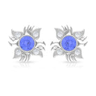 Round Shape Tanzanite and Diamond Sunburst Stud Earrings Tanzanite - ( AAA ) - Quality - Rosec Jewels
