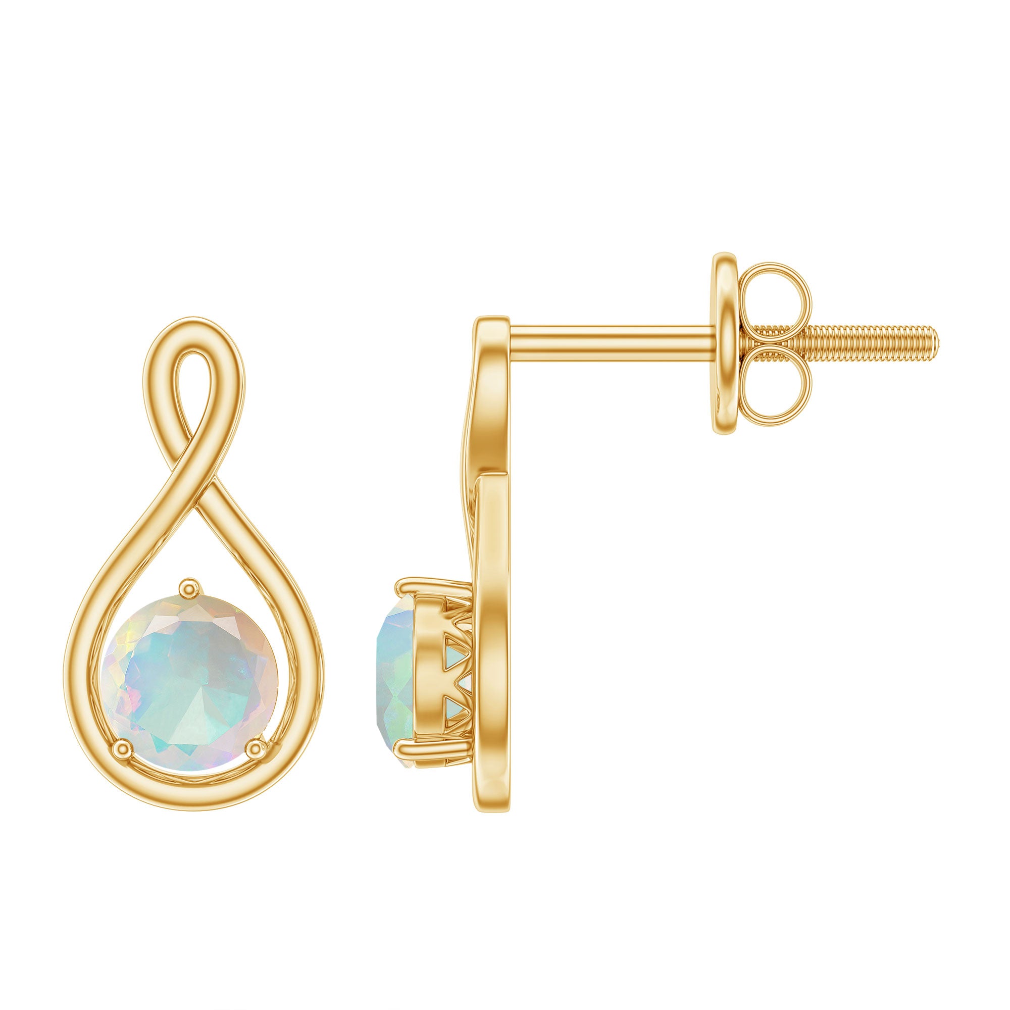 Simple Ethiopian Opal Solitaire Infinity Stud Earrings Ethiopian Opal - ( AAA ) - Quality - Rosec Jewels