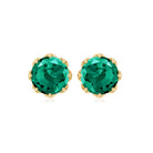 6 MM Decorative Created Emerald Solitaire Stud Earrings Lab Created Emerald - ( AAAA ) - Quality - Rosec Jewels