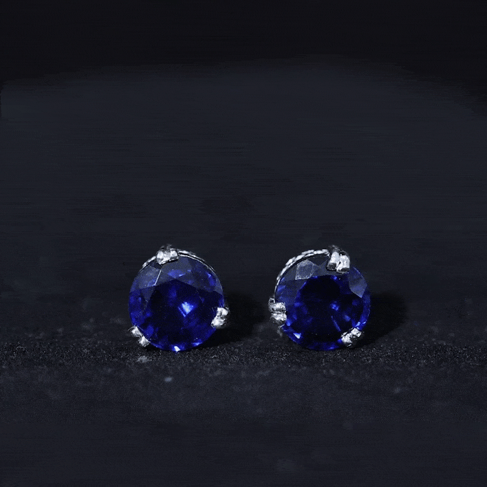 Double Claw Set Round Created Blue Sapphire Solitaire Stud Earrings Lab Created Blue Sapphire - ( AAAA ) - Quality - Rosec Jewels