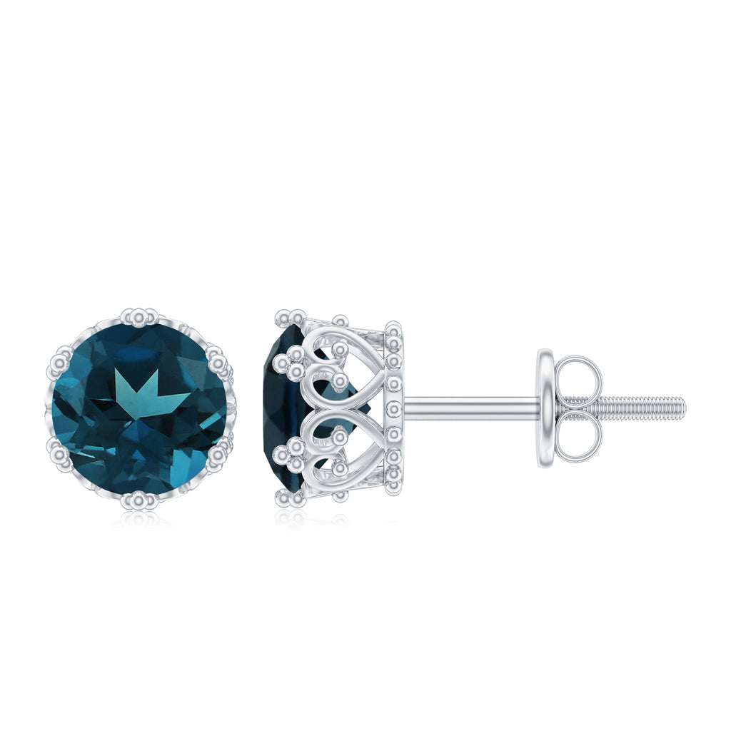 6 MM London Blue Topaz Solitaire Crown Stud Earrings London Blue Topaz - ( AAA ) - Quality - Rosec Jewels