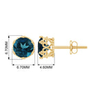 6 MM London Blue Topaz Solitaire Crown Stud Earrings London Blue Topaz - ( AAA ) - Quality - Rosec Jewels