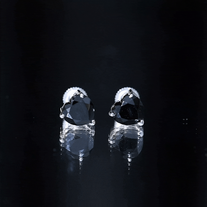 Heart Shape Black Onyx Solitaire Stud Earrings in 3 Prong Setting Black Onyx - ( AAA ) - Quality - Rosec Jewels