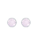 Designer Rose Quartz Solitaire Stud Earrings with Diamond Accent Rose Quartz - ( AAA ) - Quality - Rosec Jewels