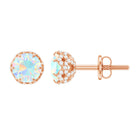 Ethiopian Opal Solitaire Stud Earrings and Diamond Accent Ethiopian Opal - ( AAA ) - Quality - Rosec Jewels