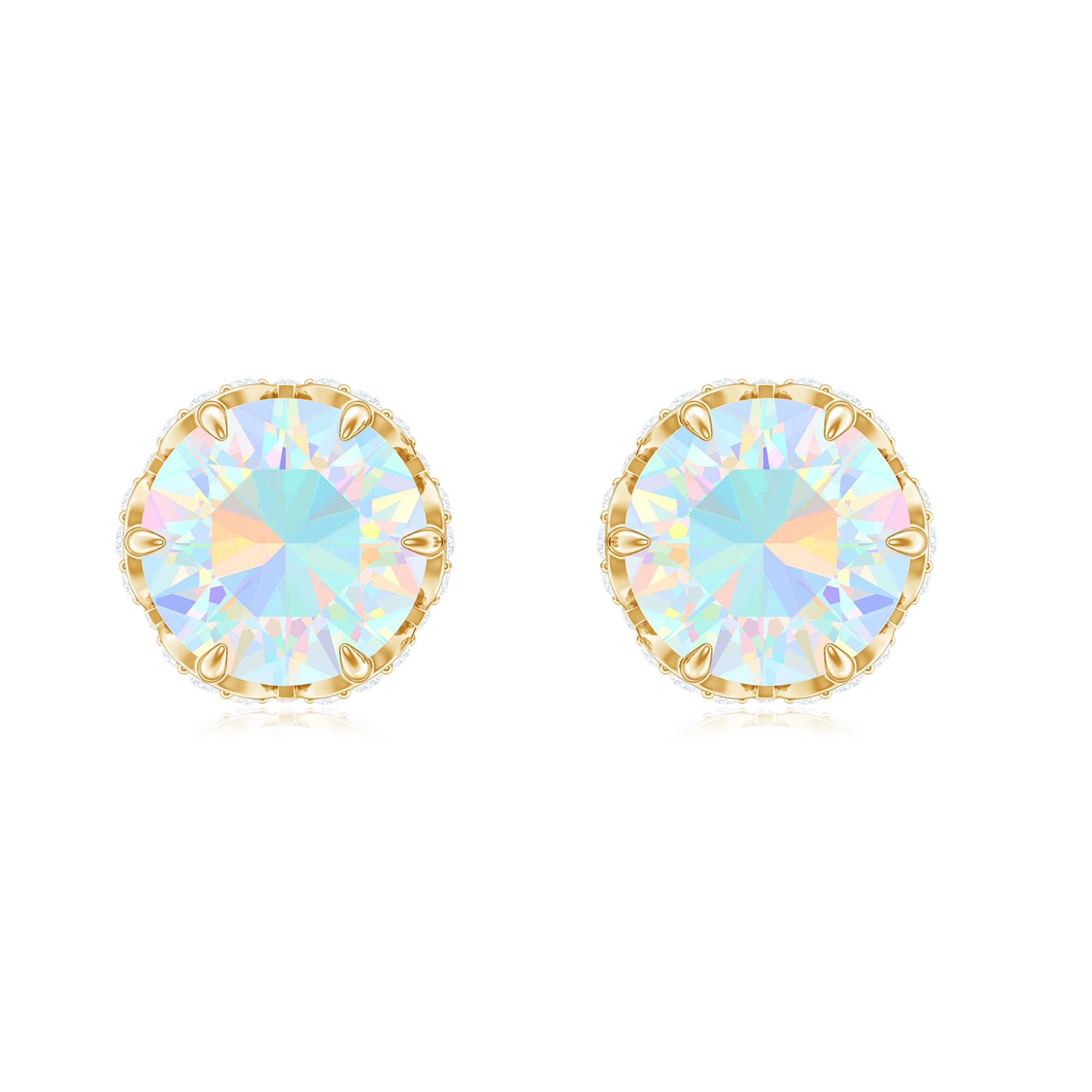 Ethiopian Opal Solitaire Stud Earrings and Diamond Accent Ethiopian Opal - ( AAA ) - Quality - Rosec Jewels