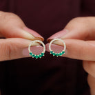 Open Circle Stud Earrings with Emerald and Diamond Emerald - ( AAA ) - Quality - Rosec Jewels