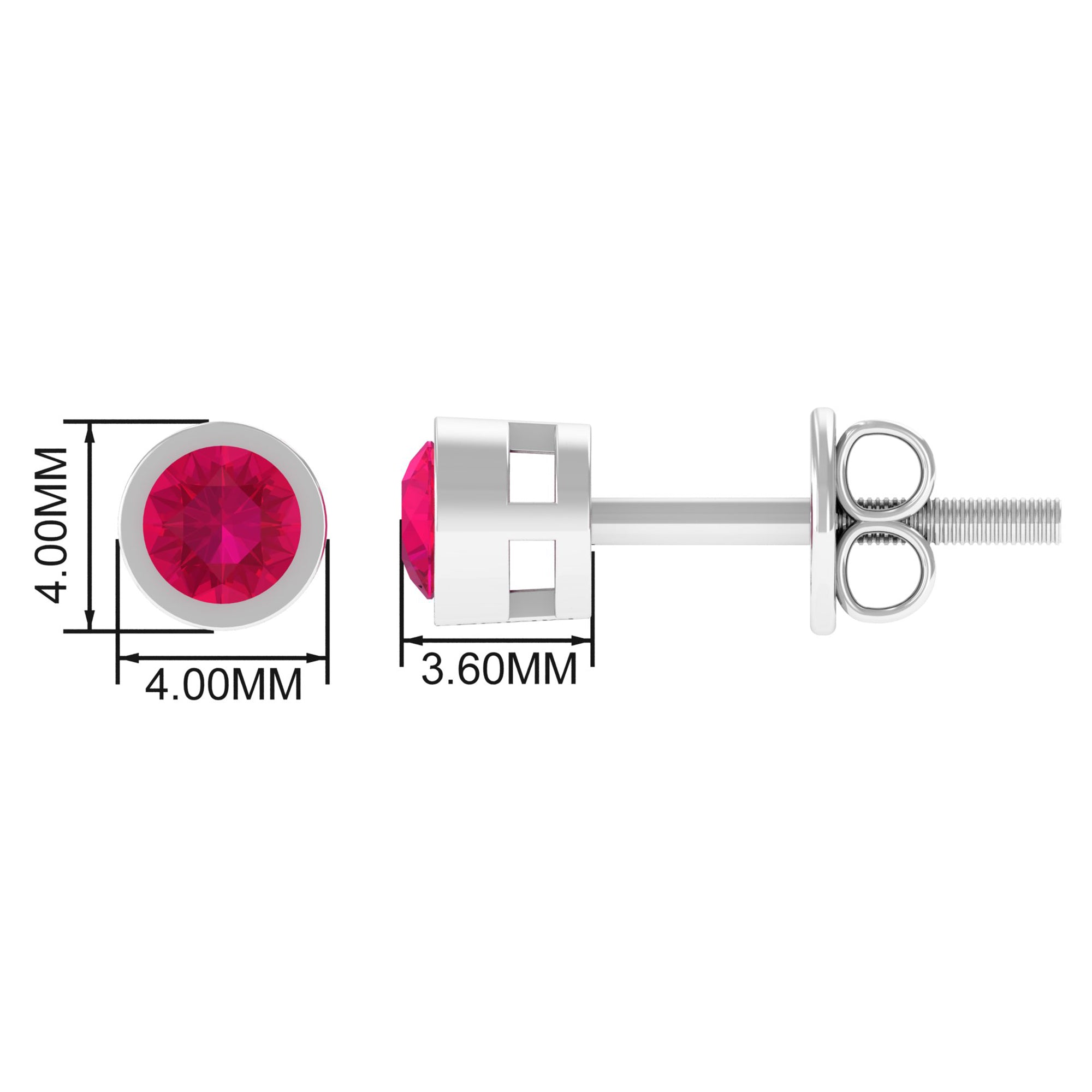 Round Ruby Dainty Solitaire Stud Earrings in Bezel Setting Ruby - ( AAA ) - Quality - Rosec Jewels
