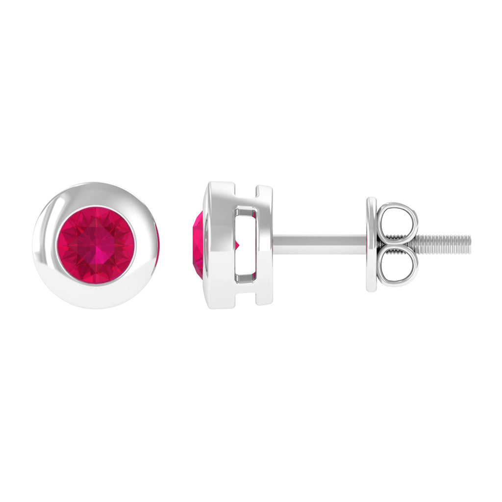 1/4 CT Round Cut Ruby Solitaire Stud Earrings in Bezel Setting Ruby - ( AAA ) - Quality - Rosec Jewels