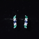 Marquise Cut Created Blue Sapphire and Emerald J Hoop Earrings with Moissanite Lab Created Blue Sapphire - ( AAAA ) - Quality - Rosec Jewels