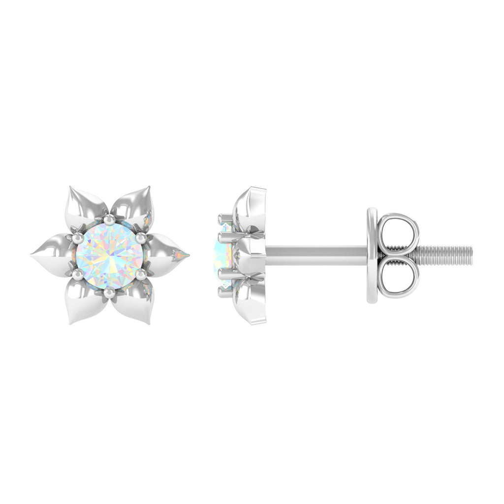Rosec Jewels-1/2 CT Round Ethiopian Opal Gold Flower Stud Earrings