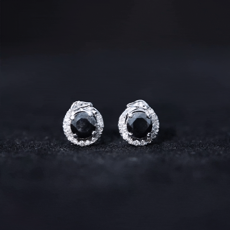 Black and White Diamond Snake Stud Earrings in Claw Set Black Diamond - ( AAA ) - Quality - Rosec Jewels