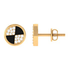 Natural Diamond Gold Circle Stud Earrings with Enamel Diamond - ( HI-SI ) - Color and Clarity - Rosec Jewels