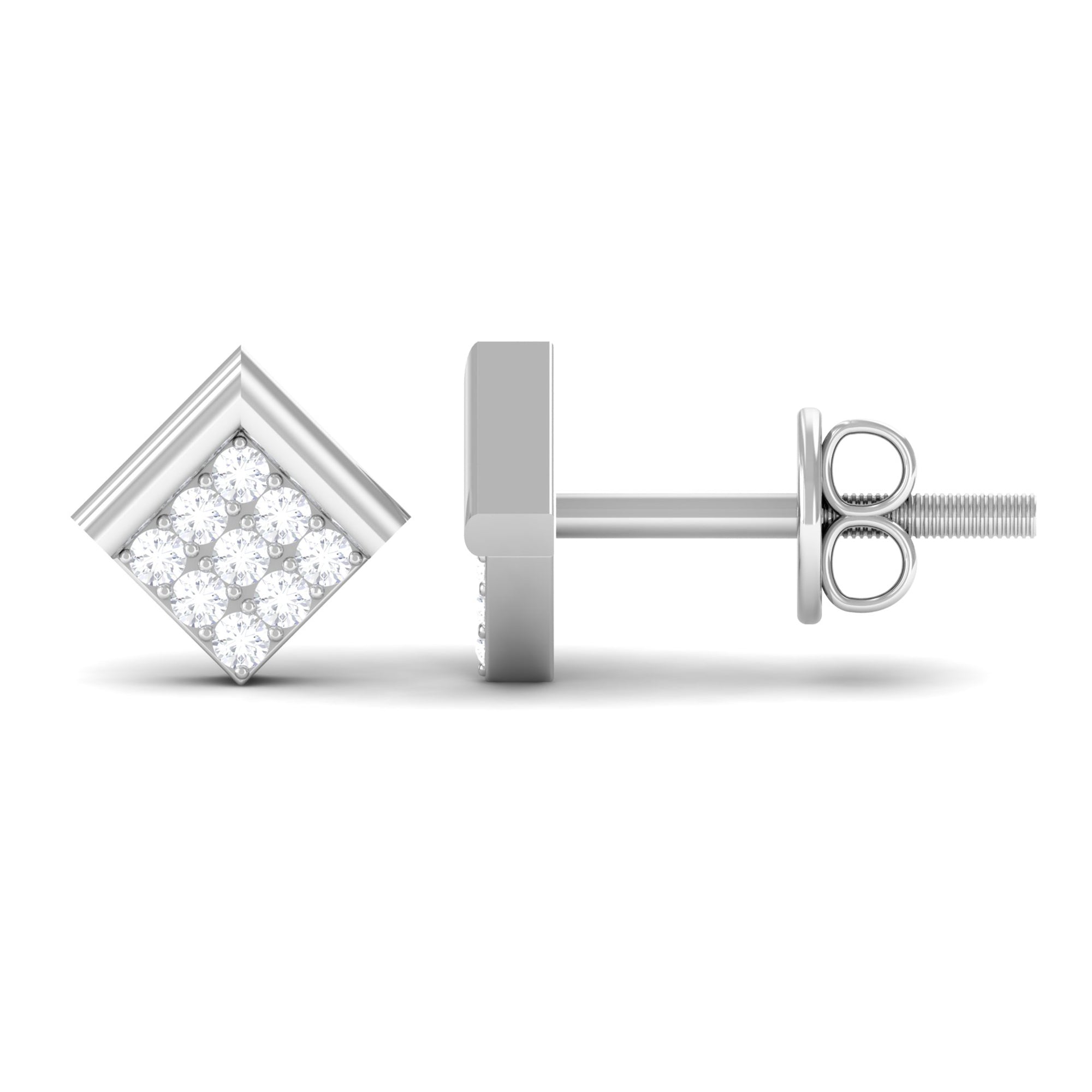 Minimal Diamond Diagonal Square Stud Earrings in Gold Diamond - ( HI-SI ) - Color and Clarity - Rosec Jewels
