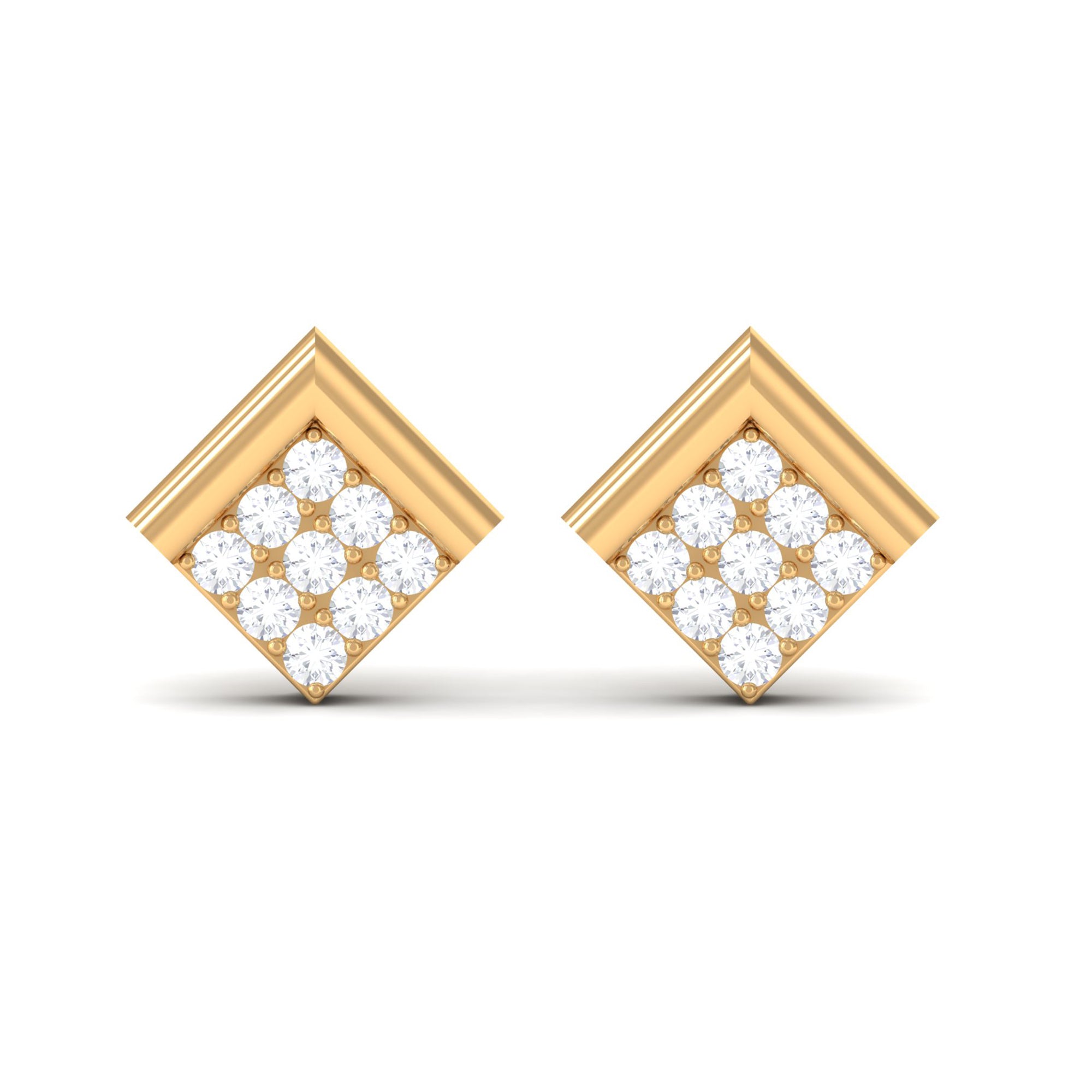 Minimal Diamond Diagonal Square Stud Earrings in Gold Diamond - ( HI-SI ) - Color and Clarity - Rosec Jewels