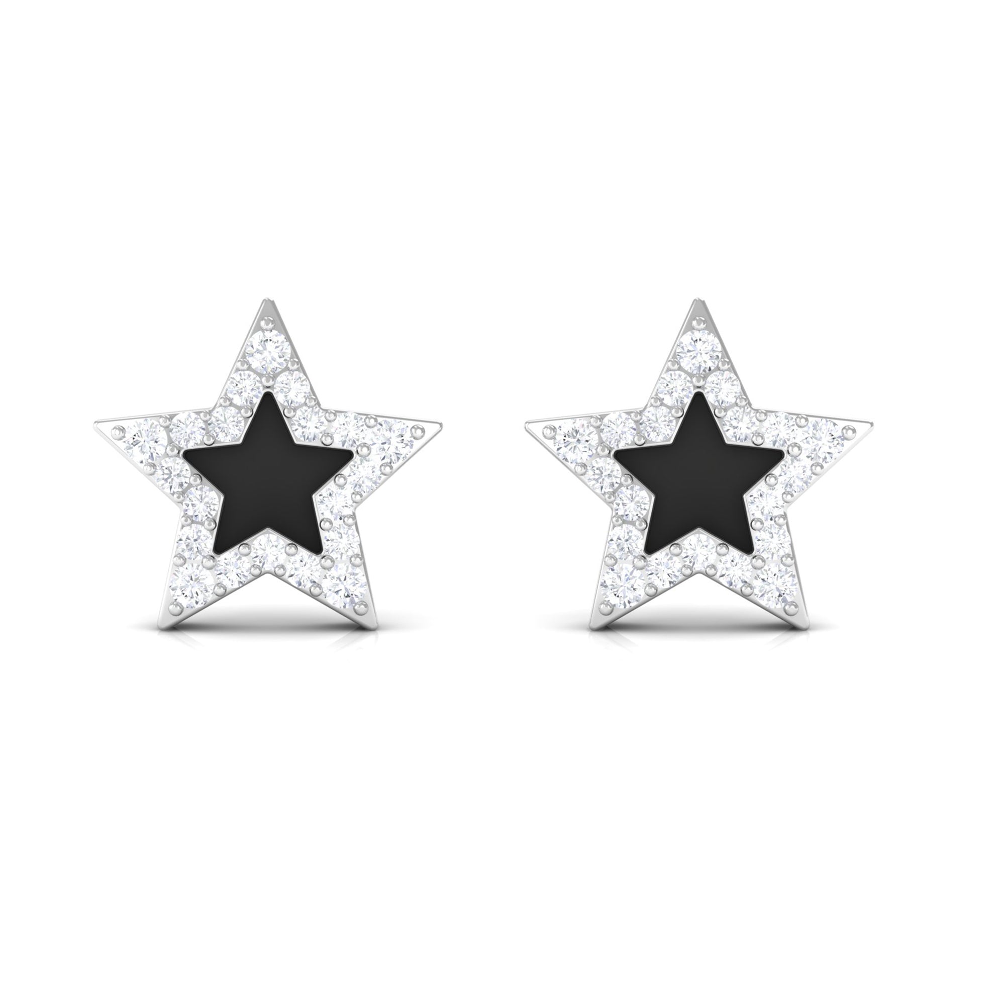Minimal Diamond Star Stud Earring with Enamel Diamond - ( HI-SI ) - Color and Clarity - Rosec Jewels