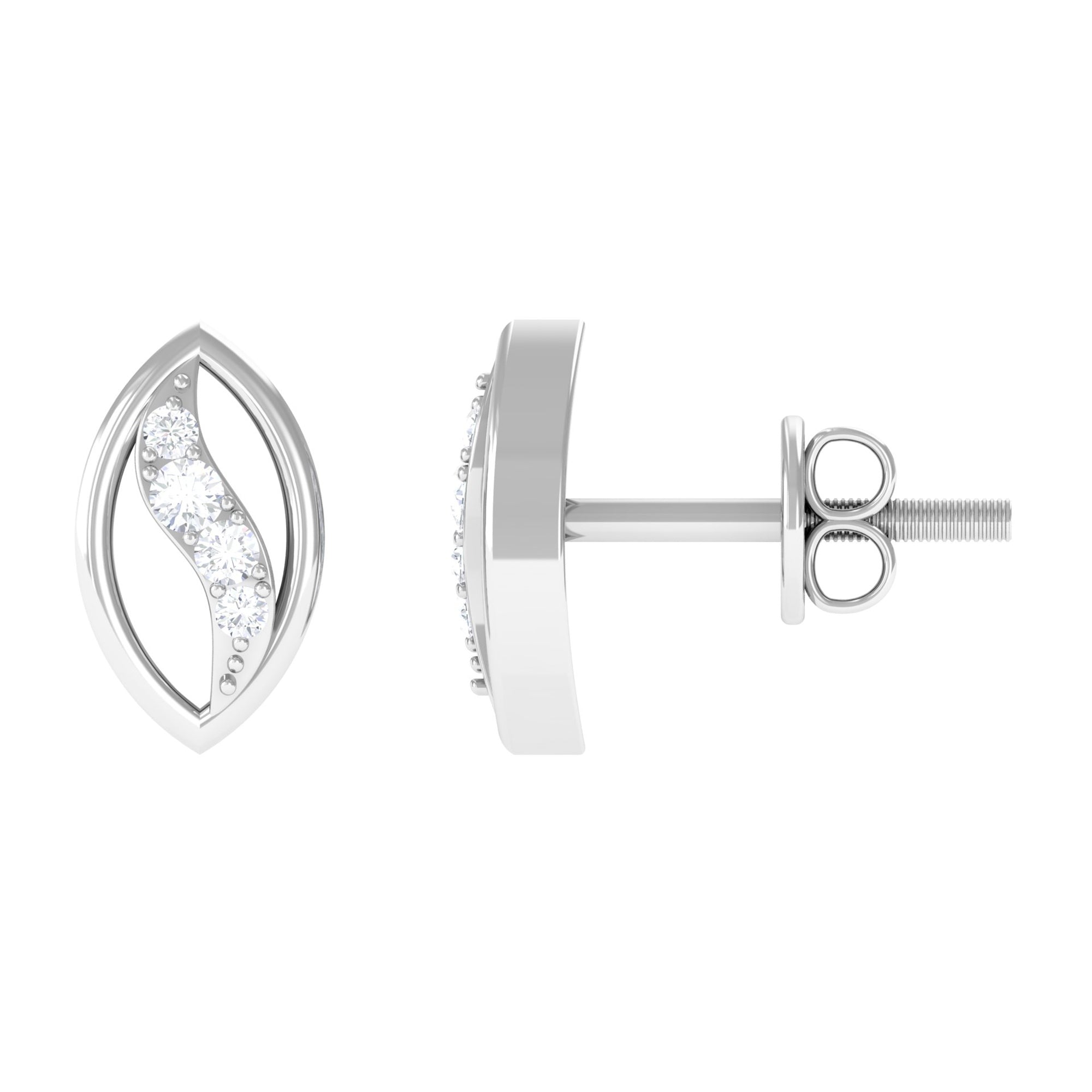 Certified Zircon Gold Petal Stud Earrings in Pave Setting Zircon - ( AAAA ) - Quality - Rosec Jewels