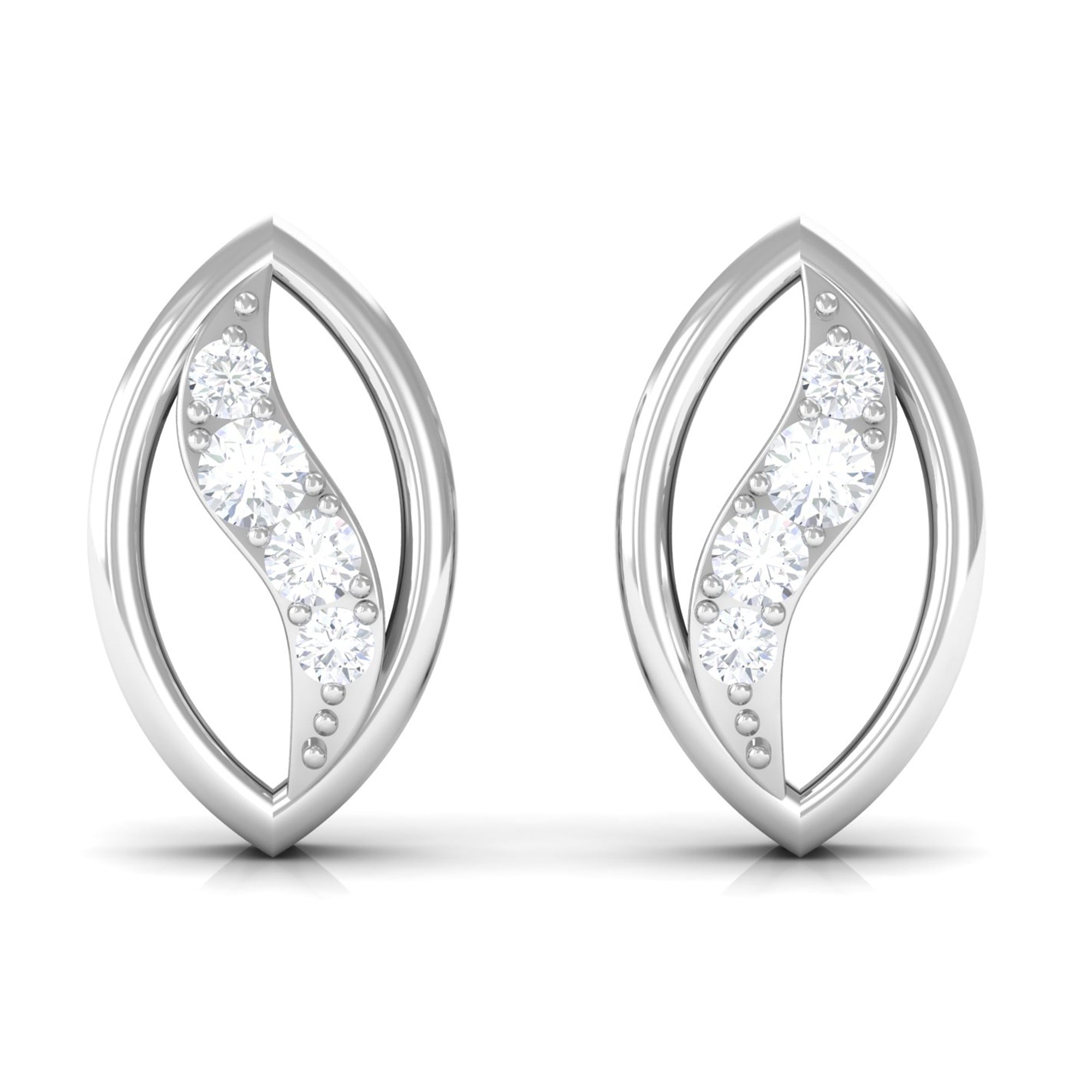 Certified Zircon Gold Petal Stud Earrings in Pave Setting Zircon - ( AAAA ) - Quality - Rosec Jewels