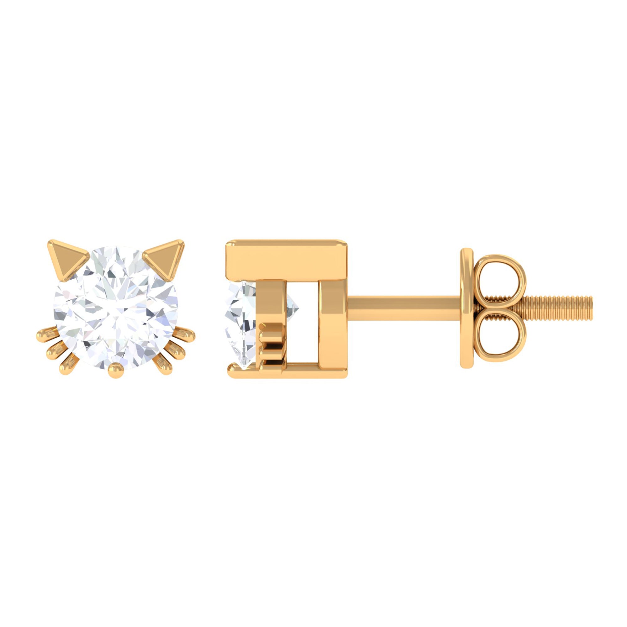 Cute Cat Solitaire Stud Earrings with Lab Grown Diamond Lab Grown Diamond - ( EF-VS ) - Color and Clarity - Rosec Jewels