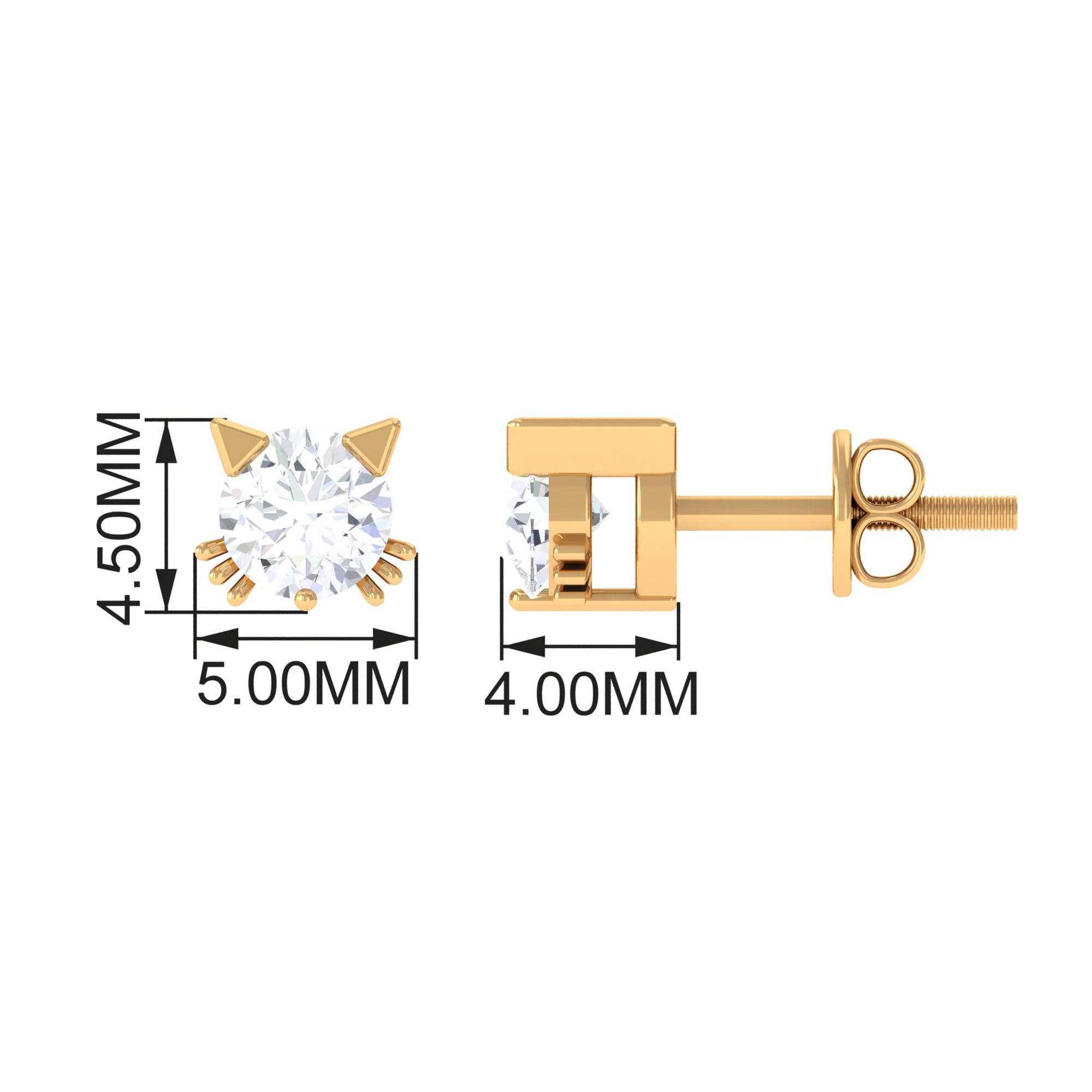 Cute Cat Solitaire Stud Earrings with Lab Grown Diamond Lab Grown Diamond - ( EF-VS ) - Color and Clarity - Rosec Jewels