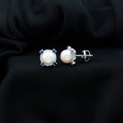 6.50 CT Freshwater Pearl with Blue Sapphire and Moissanite Halo Freshwater Pearl - ( AAA ) - Quality 92.5 Sterling Silver - Rosec Jewels