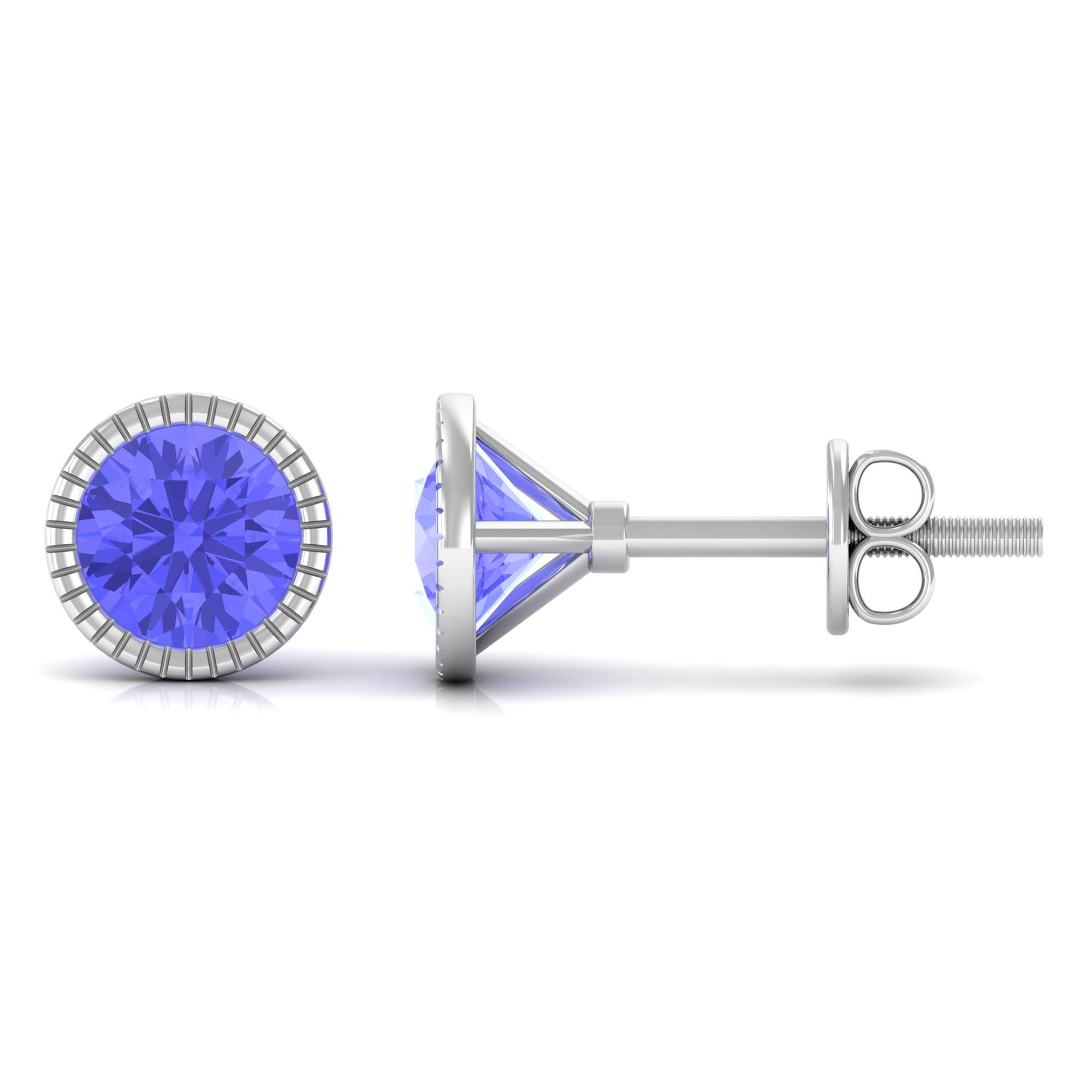 1 CT Round Cut Natural Tanzanite Solitaire Stud Earring in Bezel Setting Tanzanite - ( AAA ) - Quality - Rosec Jewels