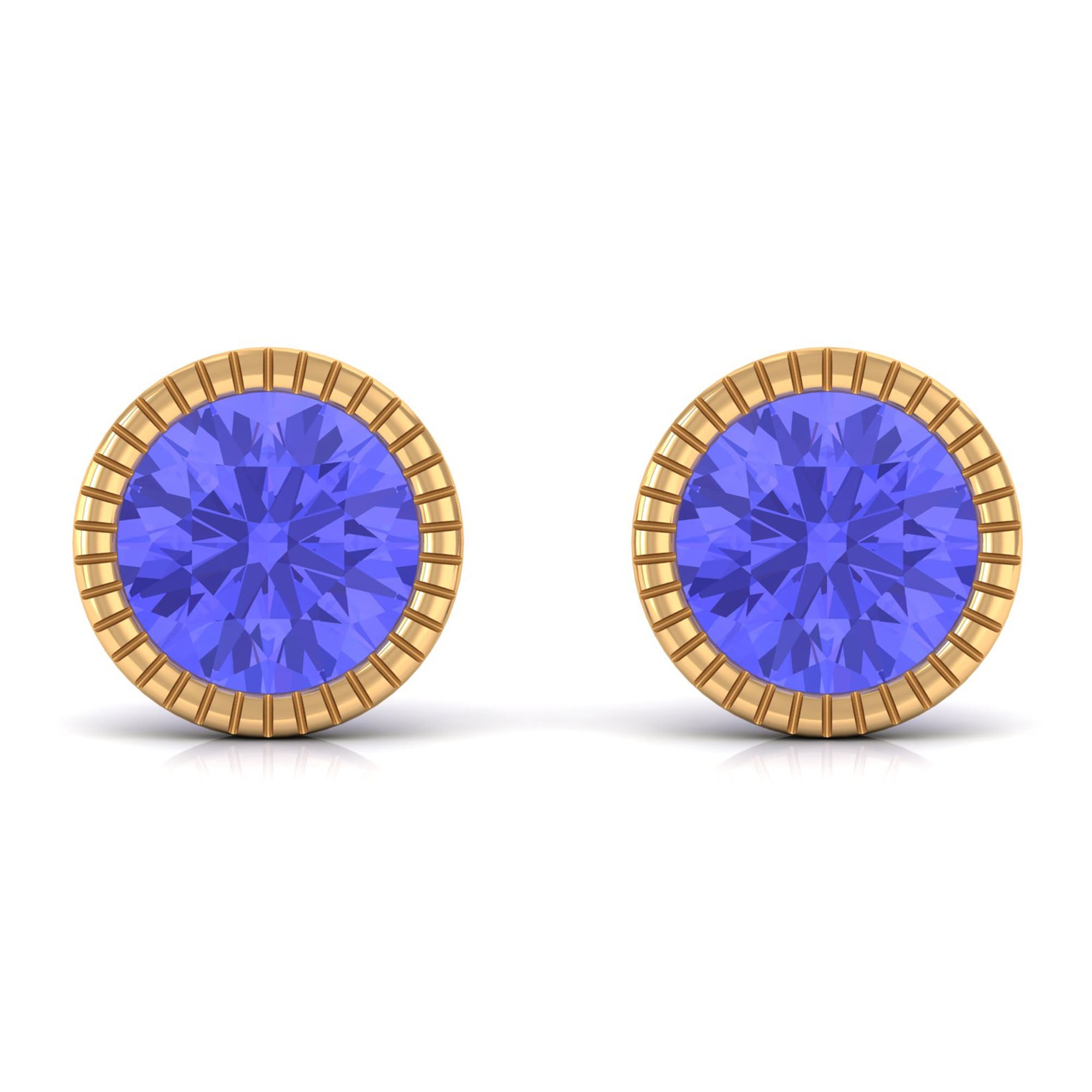 1 CT Round Cut Natural Tanzanite Solitaire Stud Earring in Bezel Setting Tanzanite - ( AAA ) - Quality - Rosec Jewels